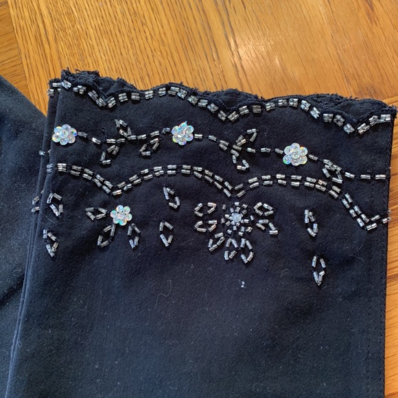 Quacker Factory Black Jeans with Rhinestone & Sequin Trim at Hems - Picture 3 of 7